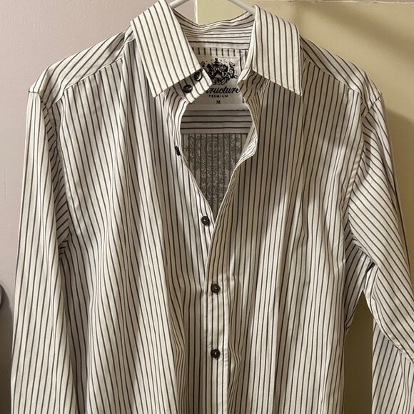 Sharp Fit Button Up Dress Shirt for Men - B/W stripes with Special Graphics NWOT - Picture 2 of 9